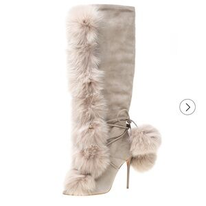 NEW JIMMY CHOO DEETA SUEDE FOX FUR MARBLE BOOTS, 37.5